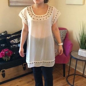 Sheer white top/dress with gold hardware